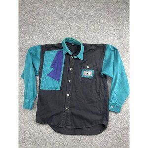 Vintage Machine Shirt Mens Large Button Up Colorblock 90s Hong Kong